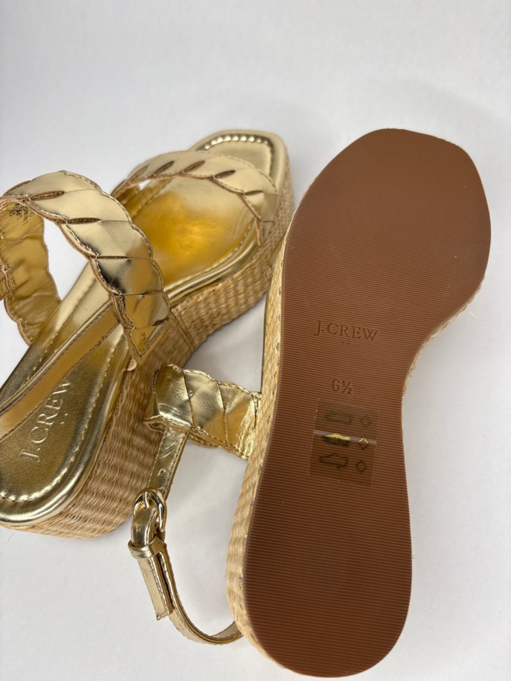 J. Crew Metallic Gold Braided Espadrille Platform Sandals - Picture 8 of 8